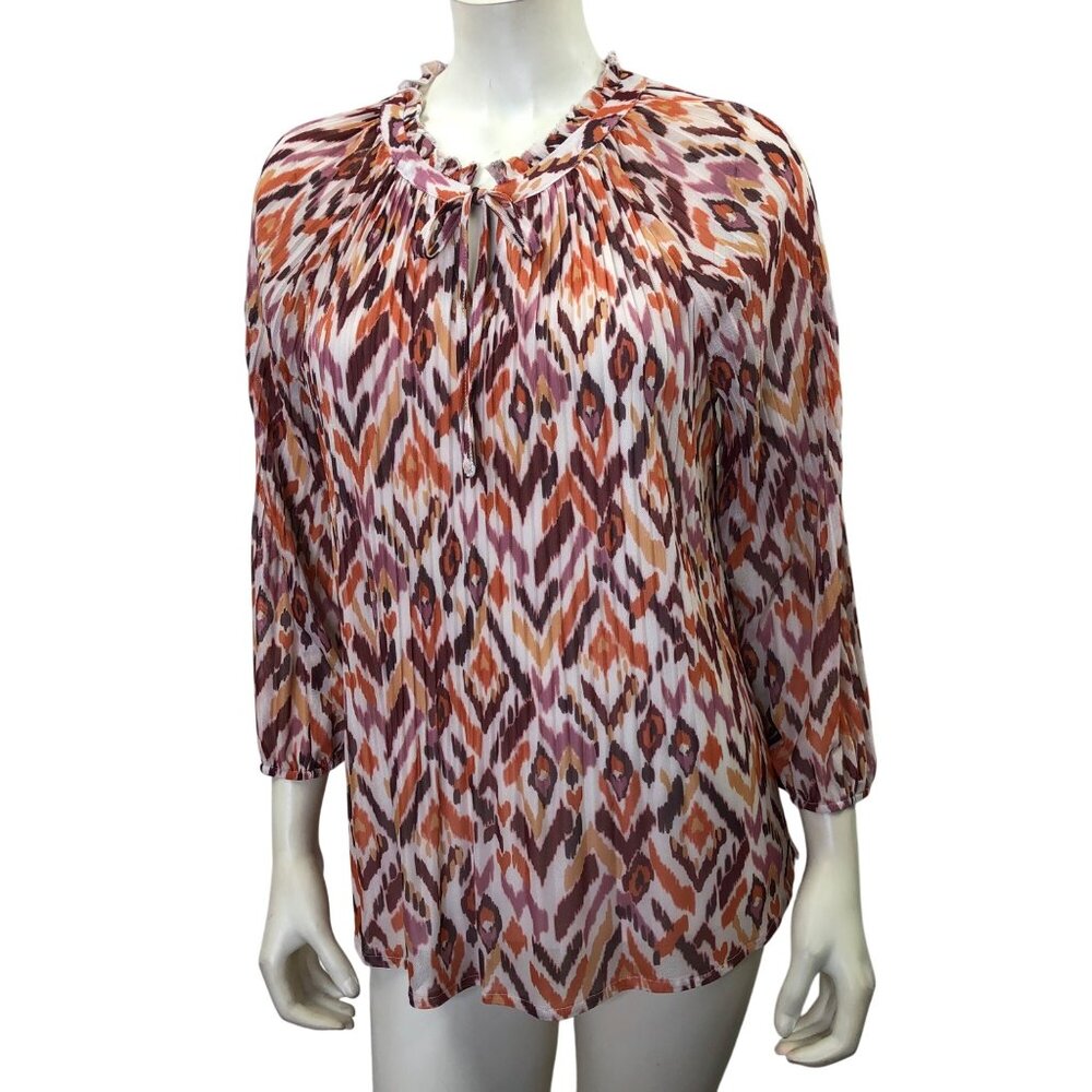 Cable & Gauge Womens Ikat Print Blouse‎  3/4 Sleeve Lightweight L Top NWT